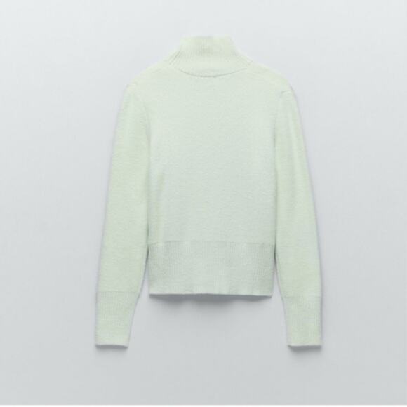 Zara Soft Feel Knit Sweater Mock Neck Size Medium Mint Green - Picture 1 of 7